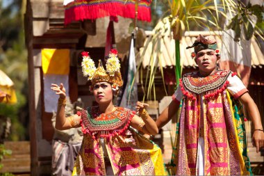BALI, INDONESIA  APRIL 9: Balinese actors during a classic national Balinese dance formal wear on April 9, 2012 on Bali, Indonesia. formal wear is very popular cultural show on Bali.